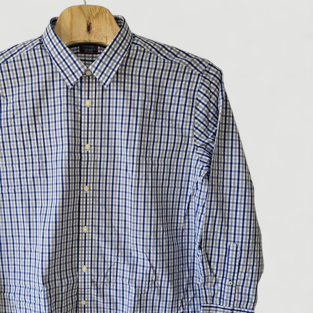 UNTUCKit Mens XXXL Blue Grey Check Cotton Button Down Long Sleeve Shirt 3XL